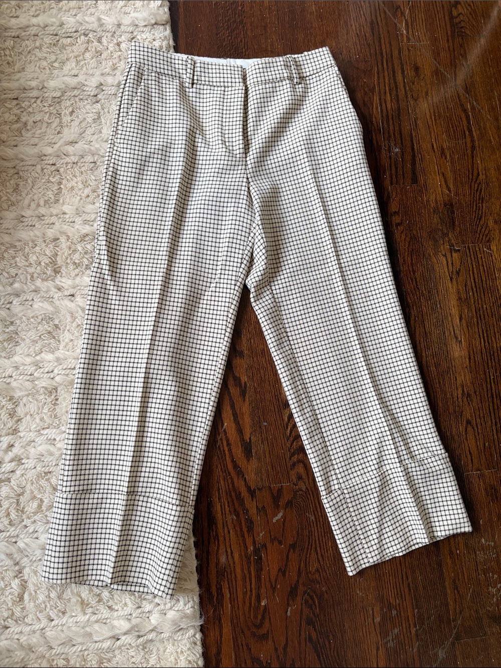 Zara Cream & Black Cropped Windowpane Trousers
